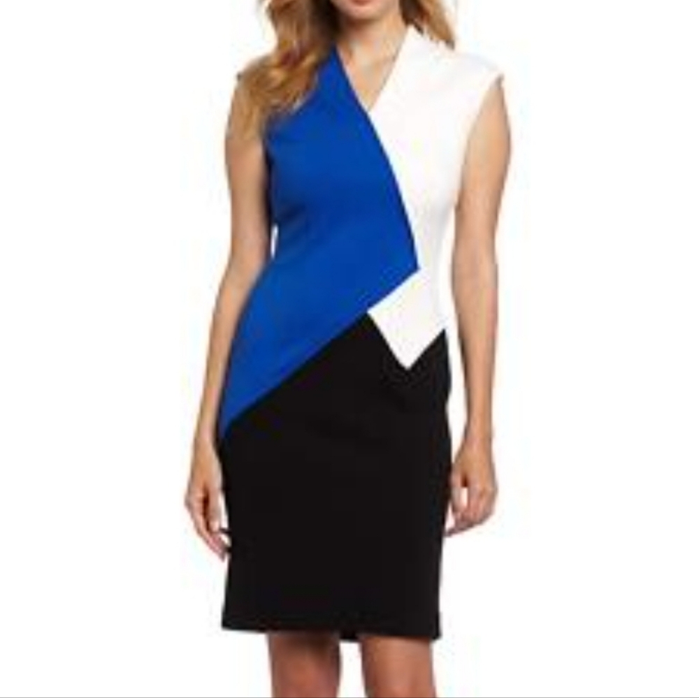 Calvin Klein Colorblock Dress Sheath Vneck 10 - Picture 2 of 6